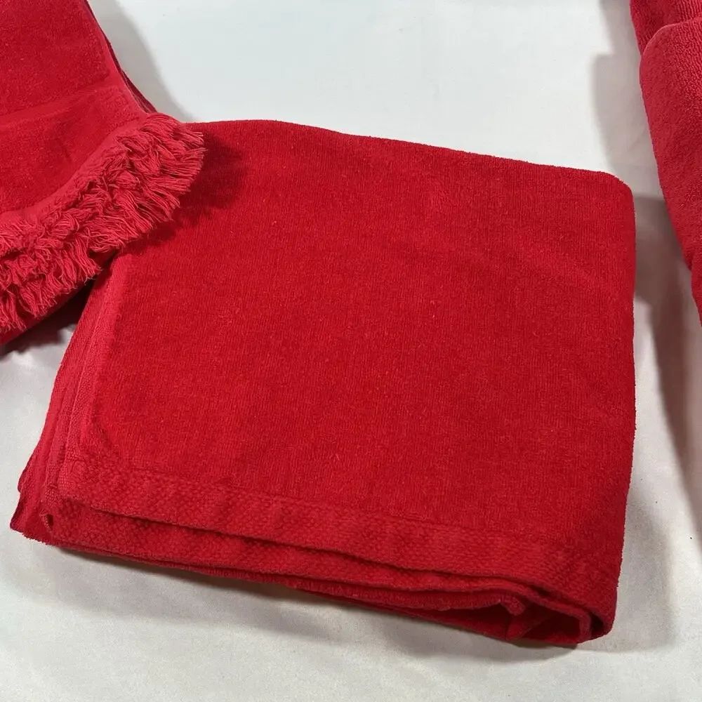 Vintage Set of 5 Bright Red Springmaid Towels Bath Mat Hand Towel USA